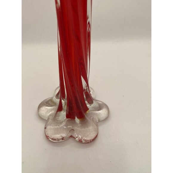 Vintage Amberina Encased Glass Vase 6 Petal Elephant Ft  Gorgeous Designs  11.5" - Picture 3 of 5